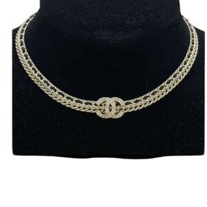 Chanel 22S Gold White Chain Crystal CC Choker Necklace